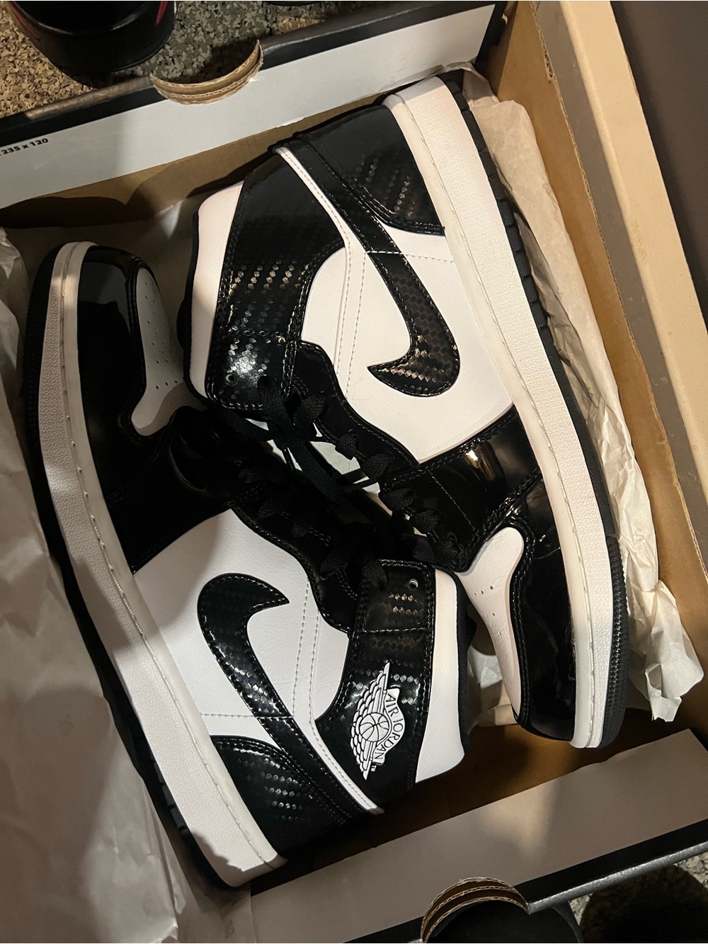 Jordan 1 Carbon Fibre Black and White High-Top Sneakers